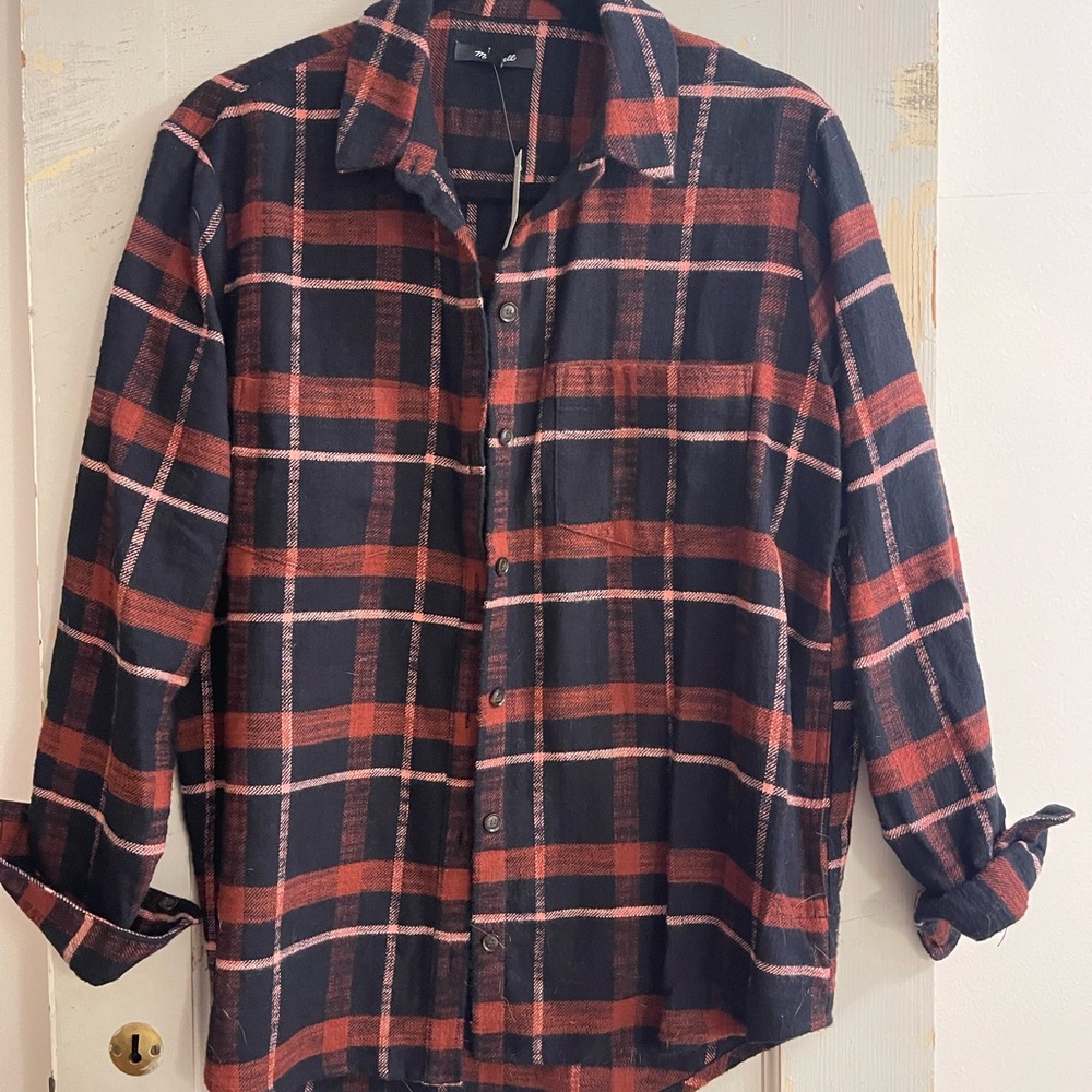 Madewell Burnt Orange and Black Plaid Shirt